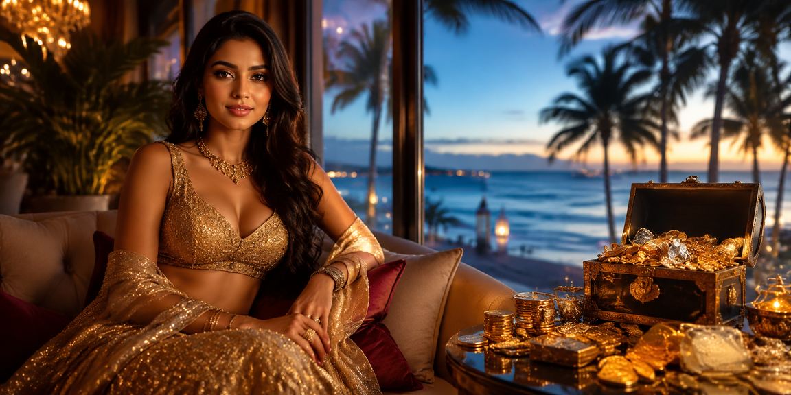 Indian woman celebrating with bonus rewards during festive occasion