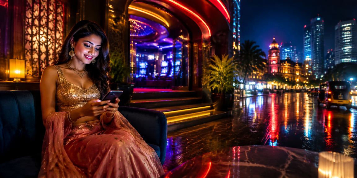 Player enjoying mobile slot game in Mumbai urban setting
